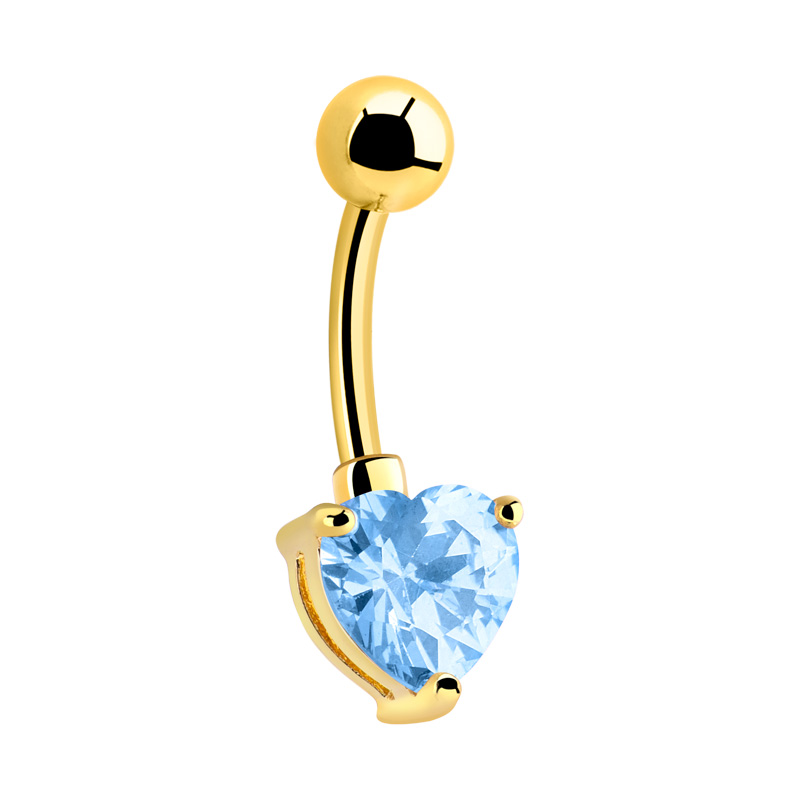 Piercing pour le nombril (acier chirurgical, or, finition brillante) avec motif coeur et pierre en crystal Acier chirugical 316L / Plaqué or Bananes