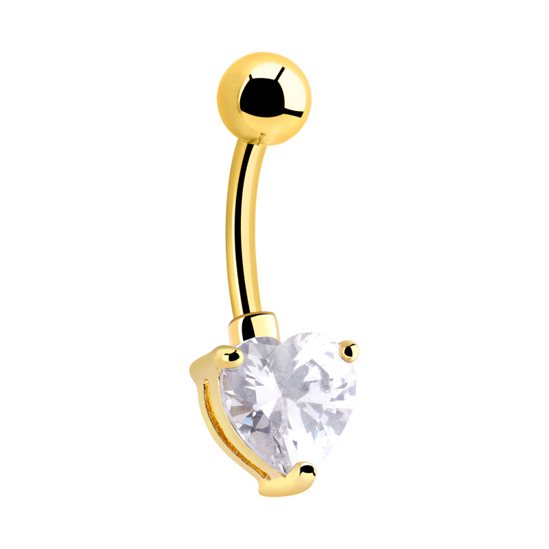 Piercing pour le nombril (acier chirurgical, or, finition brillante) avec motif coeur et pierre en crystal Acier chirugical 316L / Plaqué or Bananes