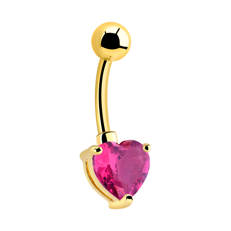 Piercing pour le nombril (acier chirurgical, or, finition brillante) avec motif coeur et pierre en crystal Acier chirugical 316L / Plaqué or Bananes