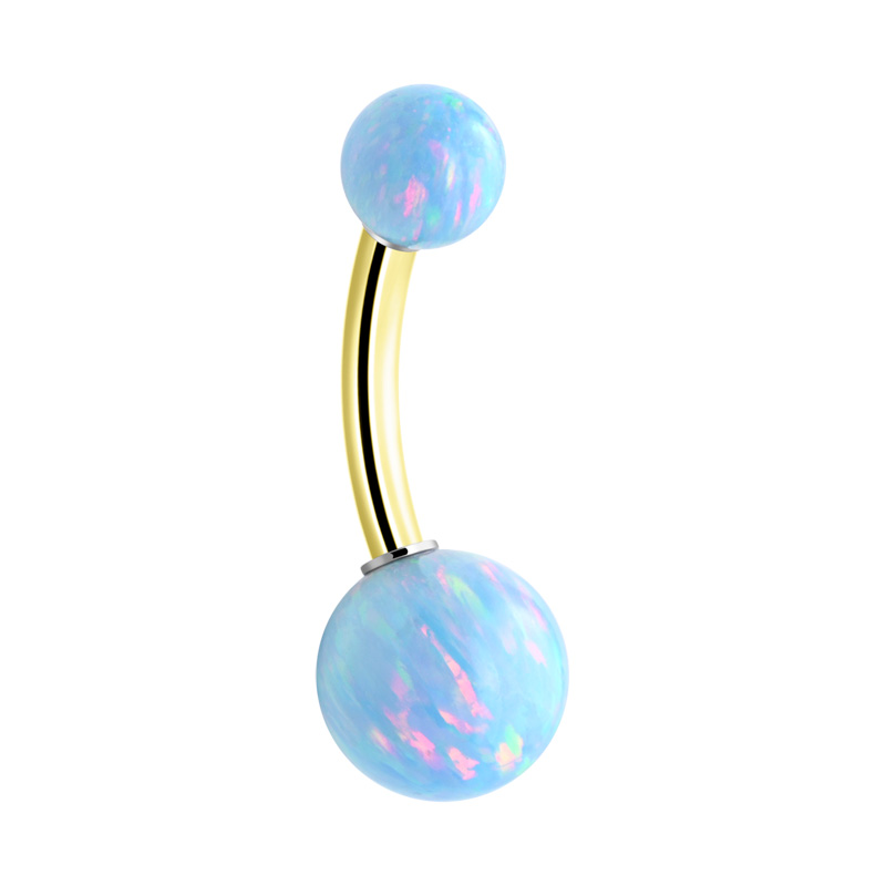 Piercing pour le nombril (acier chirurgical, or, finition brillante) avec opale synthétique Acier chirugical 316L / Plaqué or / Opale synthétique Bananes