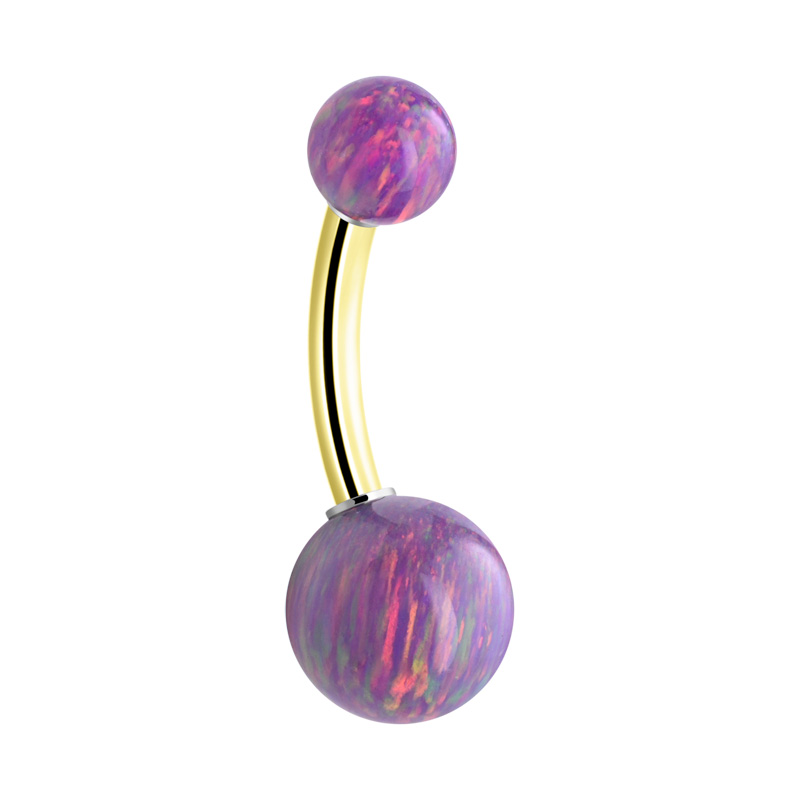Piercing pour le nombril (acier chirurgical, or, finition brillante) avec opale synthétique Acier chirugical 316L / Plaqué or / Opale synthétique Bananes
