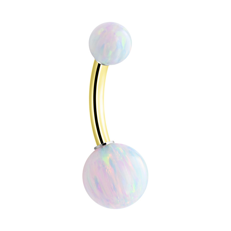 Piercing pour le nombril (acier chirurgical, or, finition brillante) avec opale synthétique Acier chirugical 316L / Plaqué or / Opale synthétique Bananes