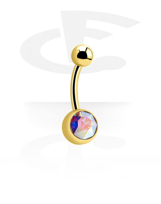 Ívelt barbellek, Belly button ring (surgical steel, gold, shiny finish) val vel Kristálykövek, Aranyozott sebészeti acél, 316L