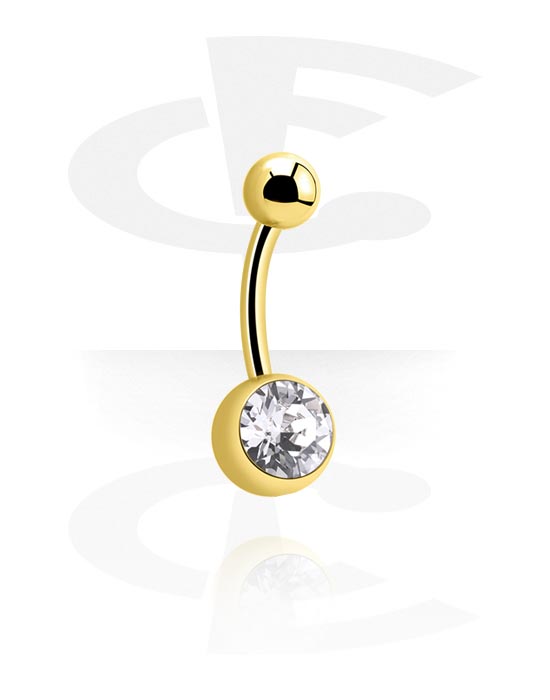 Zaobljene šipkice, Prsten za pupak (kirurški čelik, zlatna, sjajna završna obrada) s kristalnim kamenjem, Pozlaćeni kirurški čelik 316L
