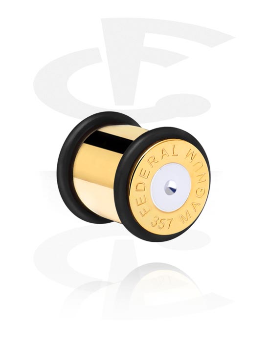 Tunnels & Plugs, Plug (surgical steel, gold, shiny finish) with bullet design and O-rings, Gold Plated Surgical Steel 316L