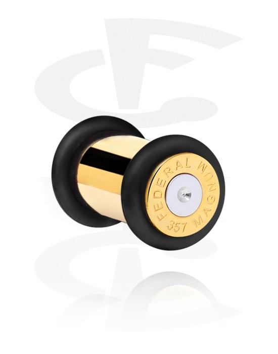 Tunnel & Plugs, Plug (Chirurgenstahl, gold, glänzend) mit Bullet-Design und O-Ringen, Vergoldeter Chirurgenstahl 316L