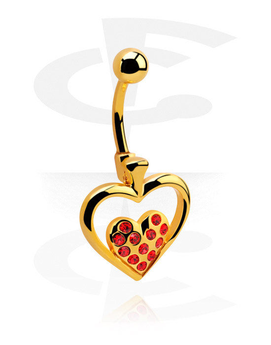 Curved Barbells, Banana with Heart Motive, Gold Plated