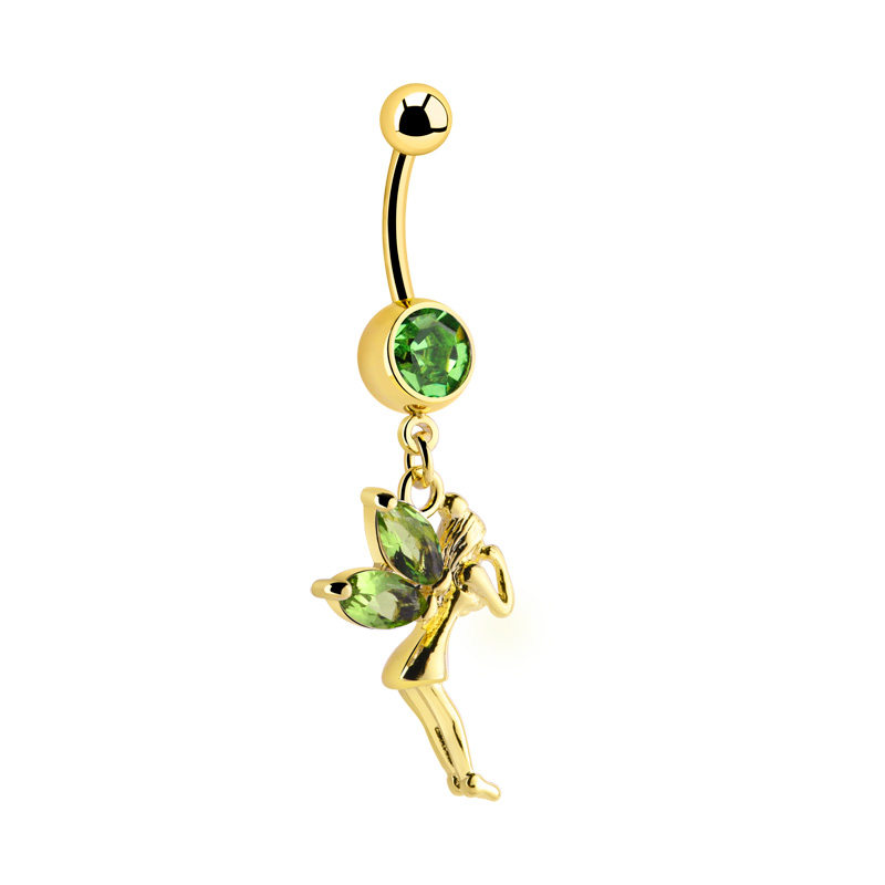 Piercing pour le nombril (acier chirurgical, or, finition brillante) avec pendentif fée et pierres en cristal Acier chirugical 316L / Plaqué or Bananes