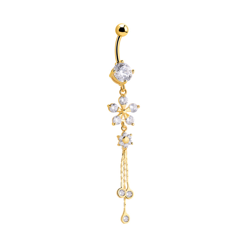 Piercing pour le nombril (acier chirurgical, or, finition brillante) avec pendentif et pierres en cristal Acier chirugical 316L / Plaqué or Bananes