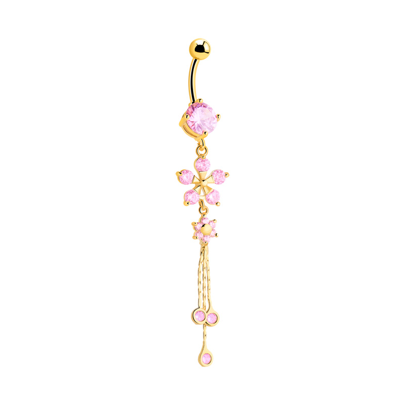 Piercing pour le nombril (acier chirurgical, or, finition brillante) avec pendentif et pierres en cristal Acier chirugical 316L / Plaqué or Bananes