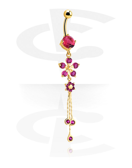 Curved Barbells, Belly button ring (surgical steel, gold, shiny finish) with charm and crystal stones, Gold Plated Surgical Steel 316L