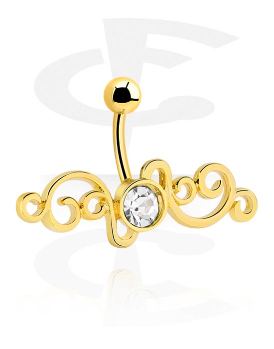 Curved Barbells, Belly button ring (surgical steel, gold, shiny finish) with crystal stone, Gold Plated Surgical Steel 316L