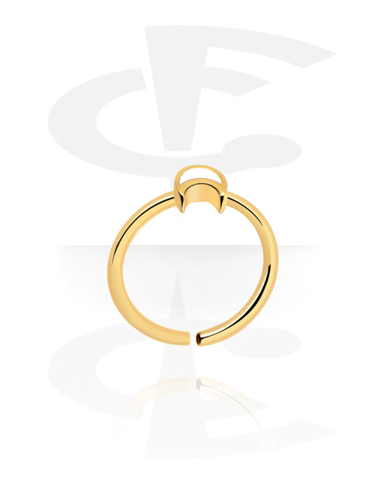 Piercing Rings, Continuous ring (surgical steel, gold, shiny finish) with moon attachment, Gold Plated Surgical Steel 316L