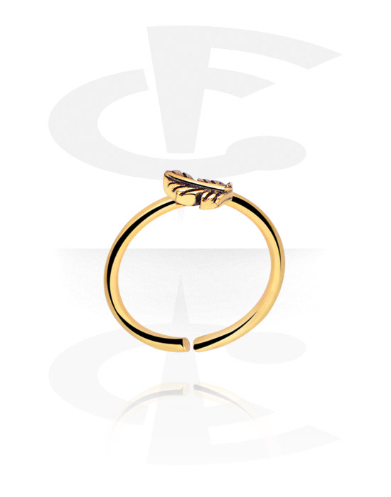 Piercing ad anello, Continuous ring (acciaio chirurgico, oro, finitura lucida) con design foglia, Acciaio chirurgico 316L con placcatura in oro