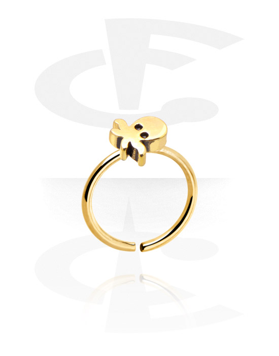 Piercing Rings, Continuous ring (surgical steel, gold, shiny finish) with octopus design, Gold Plated Surgical Steel 316L