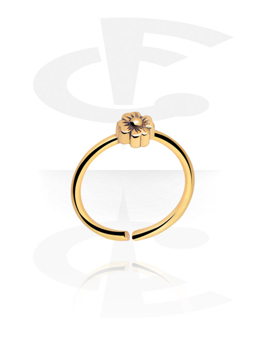 Piercing ad anello, Continuous ring (acciaio chirurgico, oro, finitura lucida) con accessorio a fiore, Acciaio chirurgico 316L con placcatura in oro