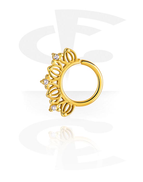 Piercing Rings, Continuous ring (surgical steel, gold, shiny finish) with crystal stones, Gold Plated Surgical Steel 316L