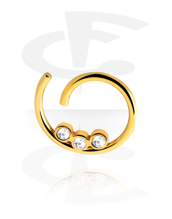 Piercingringen, Doorlopende ring (chirurgisch staal, goud, glanzende afwerking) met kristalsteentjes, Verguld chirurgisch staal 316L