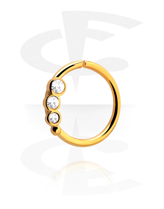Piercingringar, Continuous ring (surgical steel, gold, shiny finish) med kristallstenar, Förgyllt kirurgiskt stål 316L