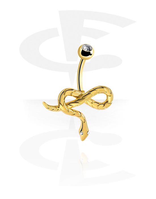 Ívelt barbellek, Belly button ring (surgical steel, gold, shiny finish) val vel snake design és Kristálykő, Aranyozott sebészeti acél, 316L