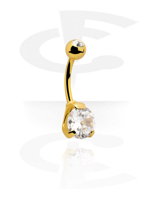 Curved Barbells, Double Jeweled Banana, Gold Plated