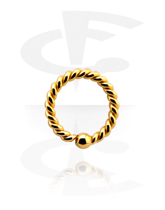 Anéis piercing, Continuous ring (aço cirúrgico, ouro, acabamento brilhante) com bola fixa, Aço cirúrgico 316L banhado a ouro