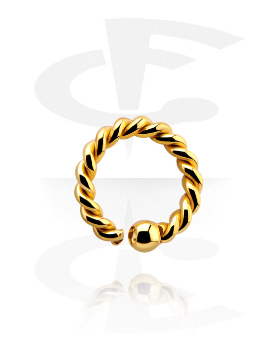 Piercing Rings, Continuous ring (surgical steel, gold, shiny finish) with fixed ball, Gold Plated Surgical Steel 316L