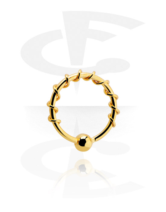 Anéis piercing, Ball closure ring (aço cirúrgico, ouro, brilhante) com bola fixa, Aço cirúrgico 316L banhado a ouro