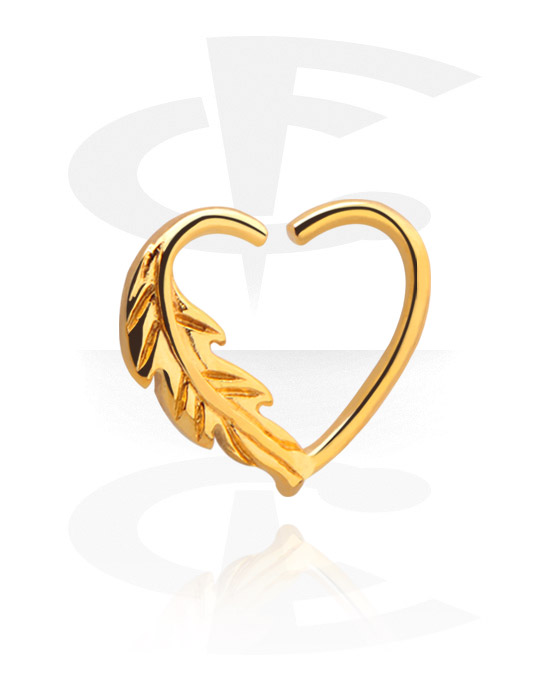 Piercing Rings, Heart-shaped continuous ring (surgical steel, gold, shiny finish) with leaf design, Gold Plated Surgical Steel 316L