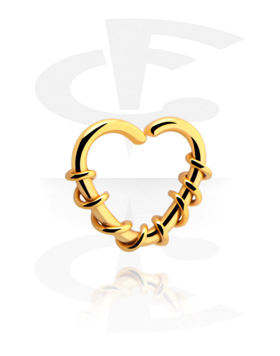 Piercing Rings, Heart-shaped continuous ring (surgical steel, gold, shiny finish), Gold Plated Surgical Steel 316L