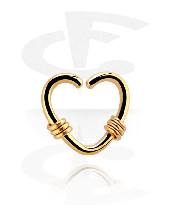 Piercinggyűrűk, Heart-shaped continuous ring (surgical steel, gold, shiny finish), Aranyozott sebészeti acél, 316L