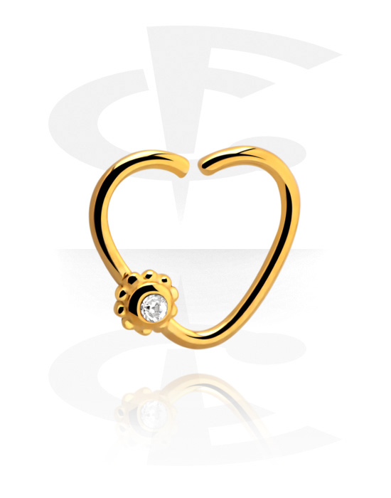 Piercing Rings, Heart-shaped continuous ring (surgical steel, gold, shiny finish) with crystal stone, Gold Plated Surgical Steel 316L