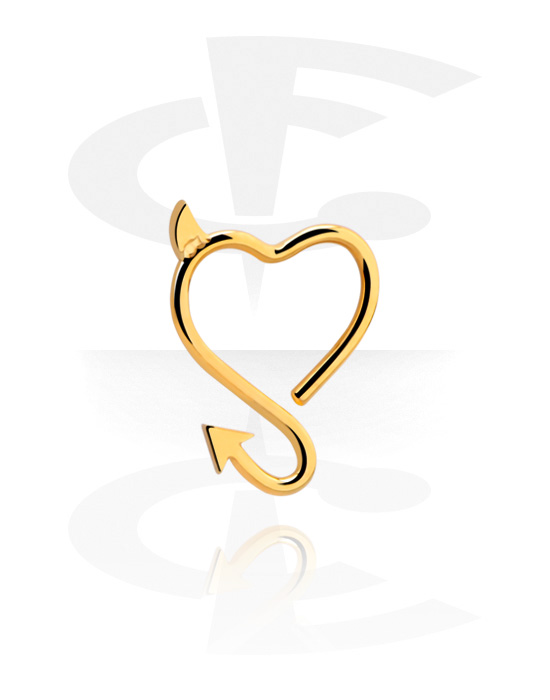 Anéis piercing, Continuous ring em forma de coração (aço cirúrgico, ouro, acabamento brilhante), Aço cirúrgico 316L banhado a ouro