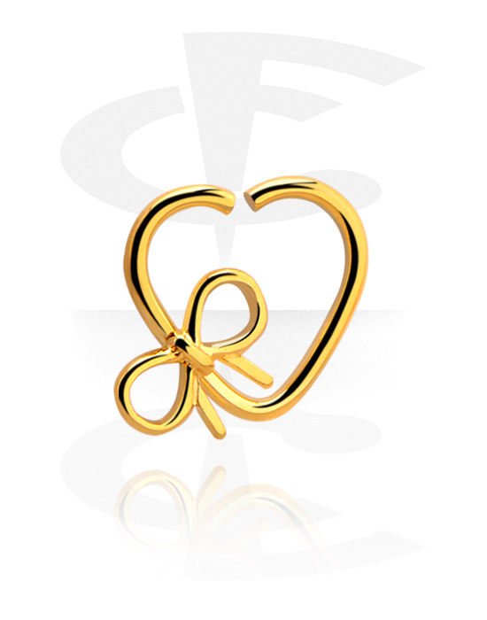 Alke za piercing, Neprekidni prsten u obliku srca (kirurški čelik, zlatna, sjajna završna obrada) s mašnom, Pozlaćeni kirurški čelik 316L