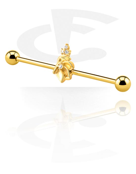 Barbells, Industrial Barbell with crystal stones, Gold Plated Surgical Steel 316L