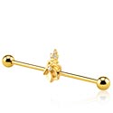Barbells, Industrial Barbell with crystal stones, Gold Plated Surgical Steel 316L
