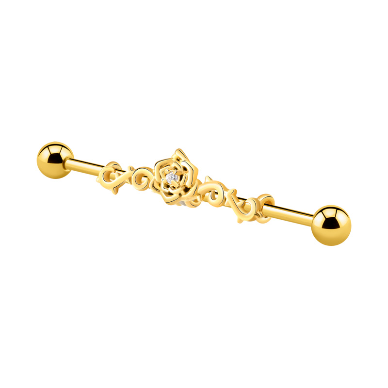 Barbell industriel avec pierres en cristal Acier chirugical 316L / Plaqué or Barres
