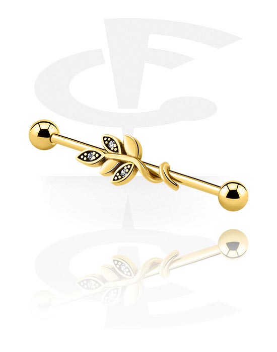 Barbells, Industrial Barbell with crystal stones, Gold Plated Surgical Steel 316L