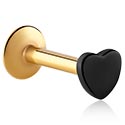 Labrety, Labreta s vnútorným závitom s ozdoba srdce, Pozlátená chirurgická oceľ 316L ,  Chirurgická oceľ 316L