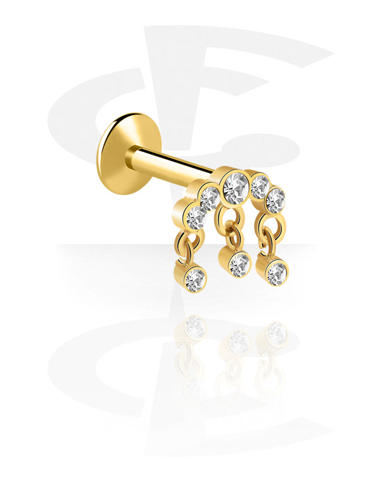 Labrets, Internally Threaded Labret with crystal stones, Gold Plated Surgical Steel 316L