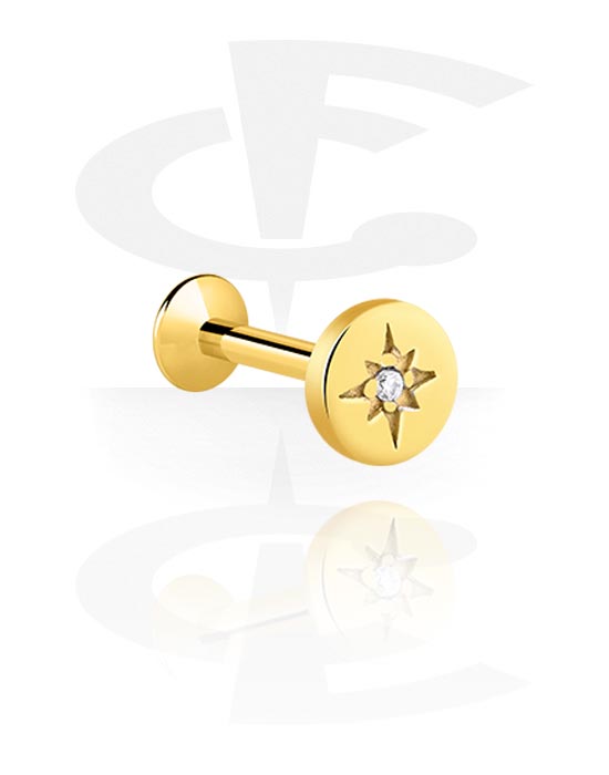 Labrets, Internally Threaded Labret with crystal stone, Gold Plated Surgical Steel 316L