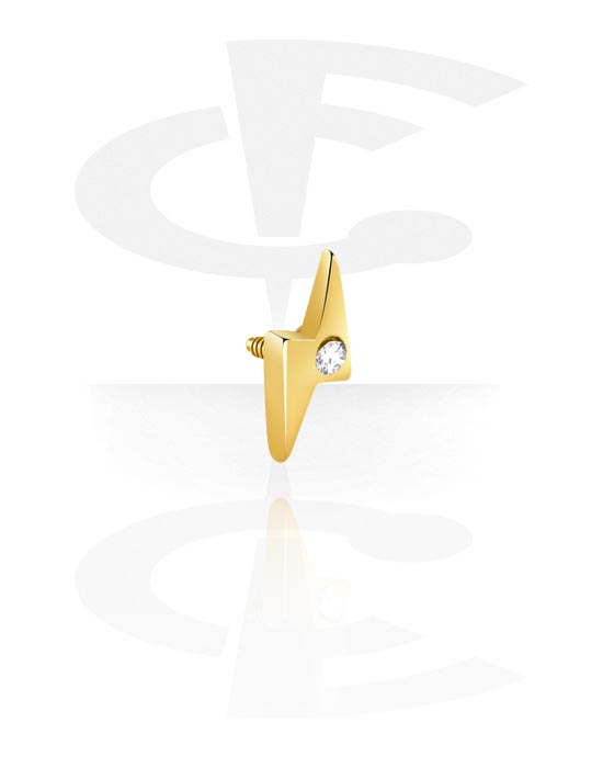 Kuler og staver ++, Attachment for internally threaded pins (surgical steel, gold, shiny finish) med lyndesign og krystallstein, Gullbelagt kirurgisk stål 316L