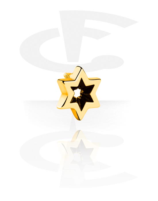 Boules, barres & plus, Attachment for internally threaded pins (surgical steel, gold, shiny finish) avec motif étoile, Acier chirugical 316L ,  Plaqué or