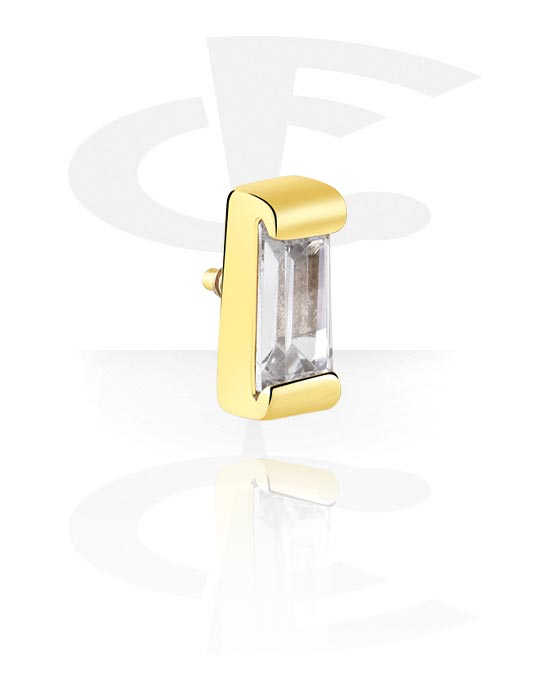 Kuličky, kolíčky a další, Attachment for internally threaded pins (surgical steel, gold, shiny finish) s krystalovým kamínkem, Pozlacená chirurgická ocel 316L