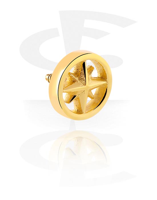 Kuličky, kolíčky a další, Attachment for internally threaded pins (surgical steel, gold, shiny finish) s designem hvězda, Pozlacená chirurgická ocel 316L