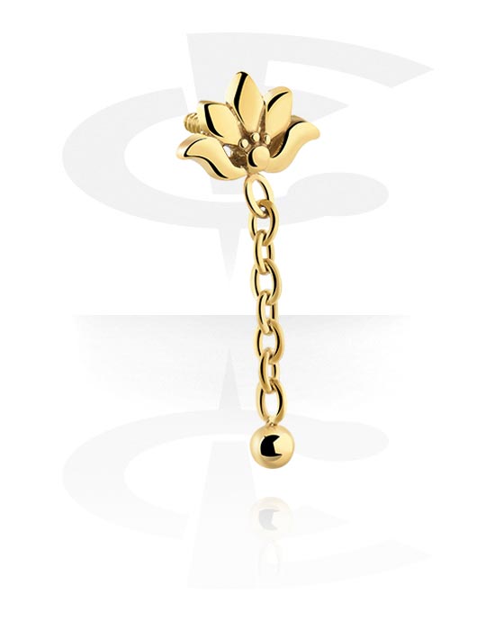 Kuličky, kolíčky a další, Attachment for internally threaded pins (surgical steel, gold, shiny finish), Pozlacená chirurgická ocel 316L