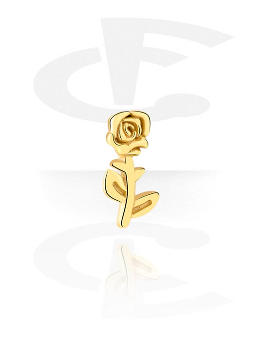 Kuličky, kolíčky a další, Attachment for internally threaded pins (surgical steel, gold, shiny finish) s designem růže, Pozlacená chirurgická ocel 316L
