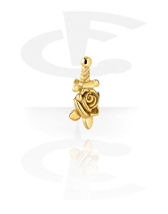 Boules, barres & plus, Attachment for internally threaded pins (surgical steel, gold, shiny finish) avec épée et motif rose
