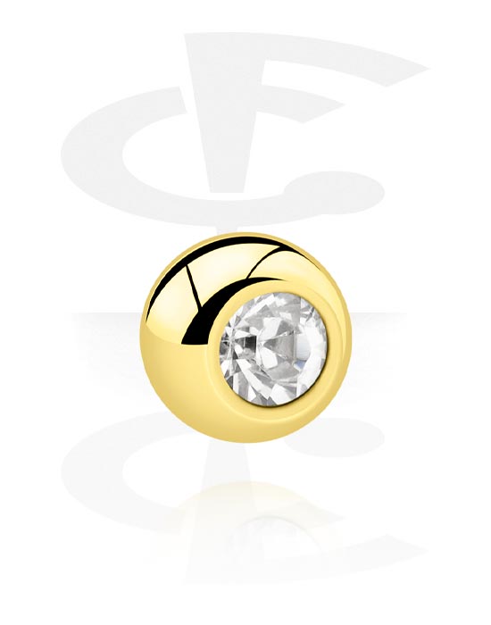 Kuler og staver ++, Ball med crystal stone, Gold Plated Surgical Steel 316L