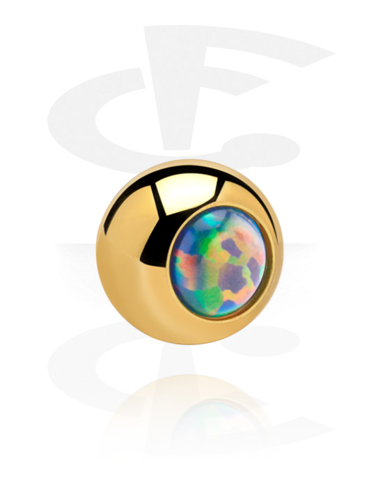 Kulor, stavar & mer, Ball for threaded pins (surgical steel, gold, shiny finish) med konstgjord opal, Förgyllt kirurgiskt stål 316L
